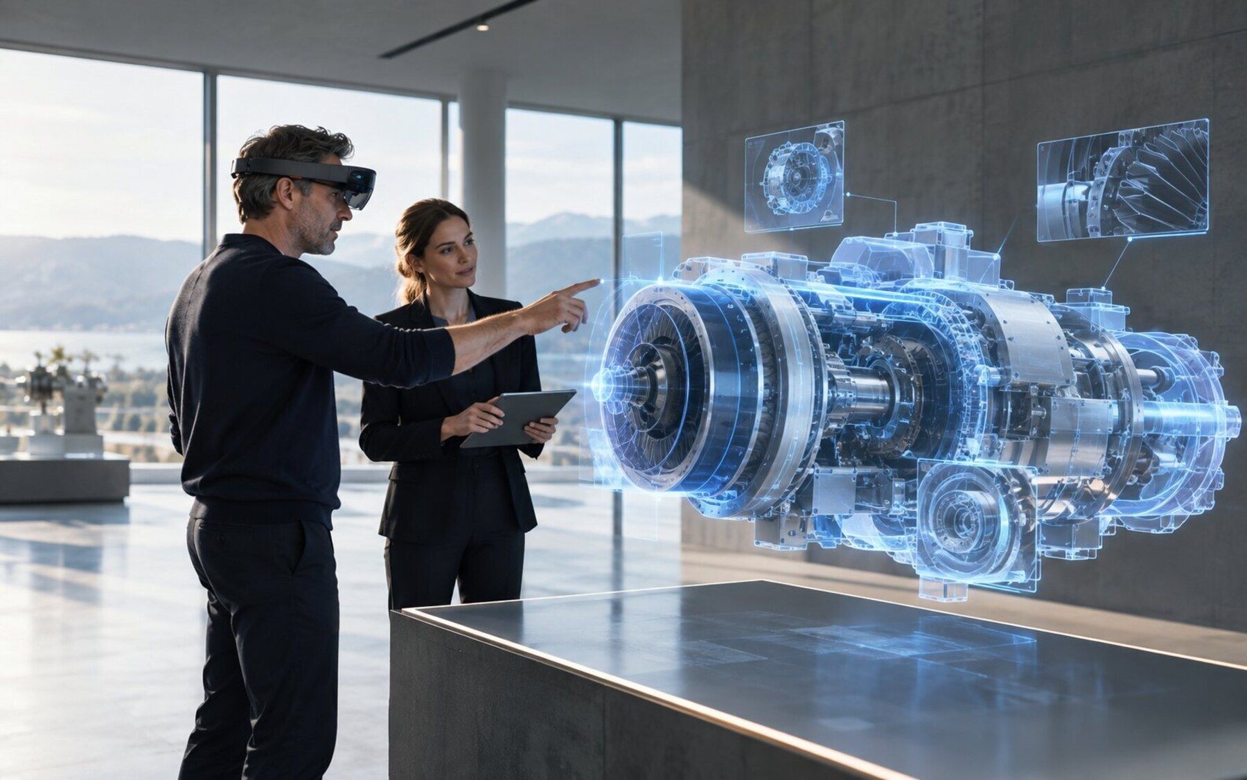 Produktpräsentation mit räumlichem 3D-Modell einer komplexen Maschine