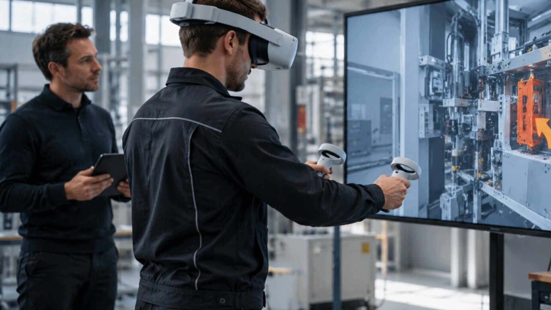 Employee completing a VR training scenario for an industrial assembly process